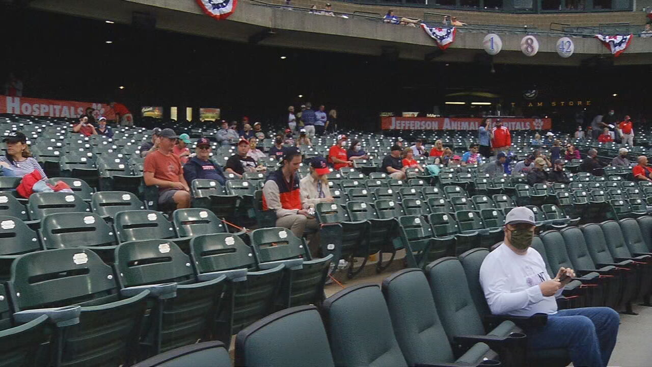Fans watch the Louisville Bats play the Columbus Clippers on Tuesday, May 4, 2021